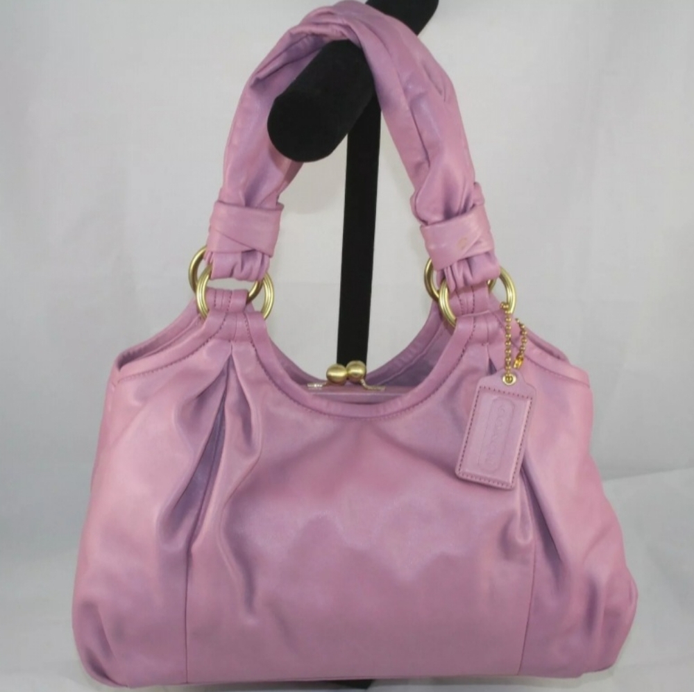 COACH Leather Parker Satchel Pleated Kiss Lock 💜